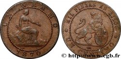 SPAIN 1 Centimo monnayage provisoire “ESPAÑA” assise / lion au bouclier 1870 Oeschger Mesdach & CO
