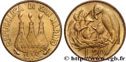 SAN MARINO 20 Lire tours / oiseau nourrissant des oisillons 1975 Rome