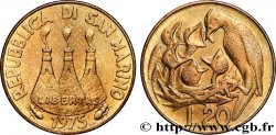 SAN MARINO 20 Lire tours / oiseau nourrissant des oisillons 1975 Rome