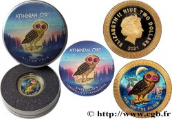 NIUE 2 Dollars Chouette Athénienne Gold in Forest 2021