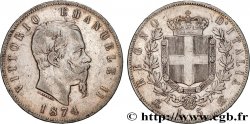 ITALY 5 Lire Victor Emmanuel II 1874 Milan