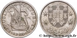 PORTUGAL 2 1/2 Escudos emblème / voilier 1980 Lisbonne