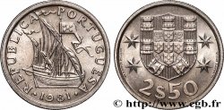 PORTUGAL 2 1/2 Escudos emblème / voilier 1981 Lisbonne