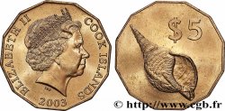 ÎLES COOK 5 Dollars Elisabeth II / Coquillage 2003 Canberra