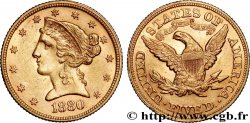 OR, PALLADIUM ET PLATINE INVESTISSEMENT 5 Dollars Liberty 1880 Philadelphie