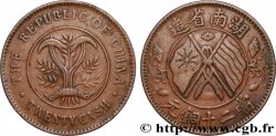 CHINE 20 Cash province du Hunan République de Chine drapeaux croisés 1919