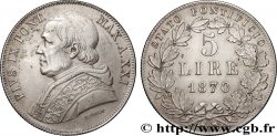 ITALIE - ÉTATS DU PAPE - PIE IX (Jean-Marie Mastai Ferretti) 5 Lire an XXIV 1870 Rome