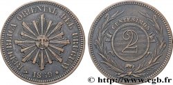 URUGUAY 2 Centesimos soleil 1869 Heaton