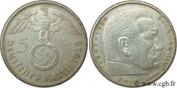 ALLEMAGNE 5 Reichsmark aigle surmontant une swastika / Maréchal Paul von Hindenburg 1938 Berlin