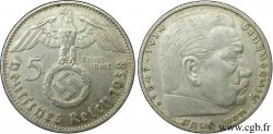 ALLEMAGNE 5 Reichsmark aigle surmontant une swastika / Maréchal Paul von Hindenburg 1938 Munich - D