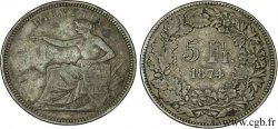 SUISSE 5 Francs Helvetia assise à l’écu 1874 Bruxelles - B.