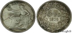 SUISSE 5 Francs Helvetia assise à l’écu 1874 Bruxelles - B.
