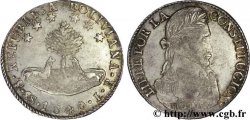 BOLIVIE 8 Soles deux lamas couchés à gauche devant un arbre / buste lauré à droite en habit militaire de Simon Bolivar 1840 Potosi