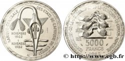 WEST AFRICAN STATES (BCEAO) Essai de 5000 Francs masque / oiseau 20e anniversaire de l’Union Monétaire 1982 Paris