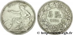 SUISSE 5 Francs Helvetia assise à l’écu 1874 Bruxelles - B.