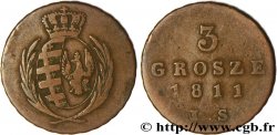 POLAND 3 Grosze Grand Duché de Varsovie, armes de Saxe et de Pologne 1811 Varsovie