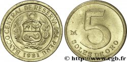 PERU 5 Soles de Oro emblème 1981 Lima