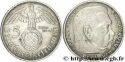 ALLEMAGNE 5 Reichsmark aigle surmontant une swastika / Maréchal Paul von Hindenburg 1938 Hambourg - J