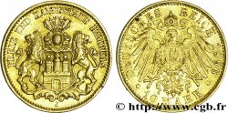 ALEMANIA - CIUDAD LIBRE DE HAMBURGO 10 Mark or Ville libre et hanséatique d Hambourg : armes de la ville / aigle impérial 1896 Hambourg - J