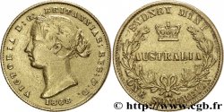 AUSTRALIA 1 Souverain OR reine Victoria / couronne entre deux branches d’olivier 1868 Sydney