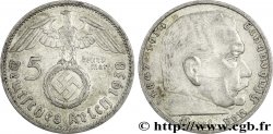 ALLEMAGNE 5 Reichsmark aigle surmontant une swastika / Maréchal Paul von Hindenburg 1938 Stuttgart - F