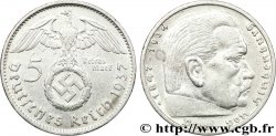 ALEMANIA 5 Reichsmark aigle surmontant une swastika / Maréchal Paul von Hindenburg 1937 Karlsruhe - G