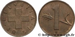 SUISSE 1 Centime Croix Suisse / épi d’avoine 1951 Berne