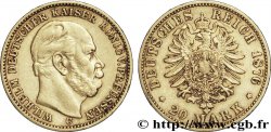 ALLEMAGNE - PRUSSE 20 Mark royaume de Prusse Guillaume Ier, 2e type / aigle héraldique 1876 Francfort - C TTB