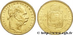 HONGRIE 20 Francs or ou 8 Forint, 2e type François-Joseph Ier empereur d’Autriche et roi de Hongrie / Écu couronné surmonté de la couronne de saint André 1889 Kremnitz - KB SUP