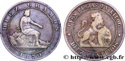 SPAIN 10 Centimos monnayage provisoire “ESPAÑA” assise / lion au bouclier 1870 Oeschger Mesdach & CO