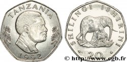 TANZANIE 20 Shilingi président Ali Hassan Mwinyi / éléphants 1992  SPL