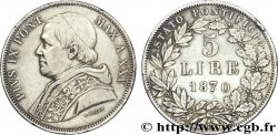 VATICAN ET ÉTATS PONTIFICAUX 5 Lire Pie IX an XXV 1870 Rome
