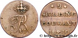 NORVÈGE 2 Skilling monogramme de Frédéric VI roi du Danemark variété avec fleurettes à 5 pétales 1810 Kongsberg