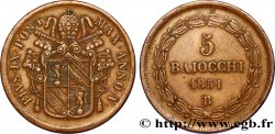 VATICAN AND PAPAL STATES 5 Baiocchi frappé au nom de Pie IX an V 1851 Bologne - B