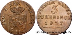 GERMANY - PRUSSIA 3 Pfenninge Royaume de Prusse écu à l’aigle 1837 Düsseldorf - D