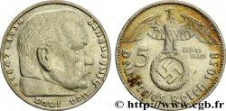 ALLEMAGNE 5 Reichsmark aigle surmontant une swastika / Maréchal Paul von Hindenburg 1938 Karlsruhe - G