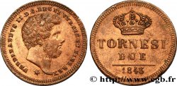 ITALIA - REGNO DELLE DUE SICILIE 2 Tornesi Royaume des Deux-Siciles, Ferdinand II / couronne étoile à 6 pointes 1843 Naples