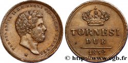 ITALIE - ROYAUME DES DEUX-SICILES 2 Tornesi Royaume des Deux-Siciles, Ferdinand II / couronne étoile à 6 pointes 1852 Naples