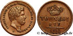ITALY - KINGDOM OF THE TWO SICILIES 2 Tornesi Royaume des Deux-Siciles, Ferdinand II / couronne étoile à 6 pointes 1852 Naples
