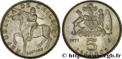 CHILE 5 Escudos cacique mapuche Lautaro à cheval 1971 Santiago - S°