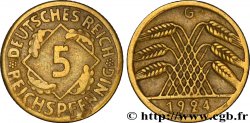 GERMANY 5 Reichspfennig gerbe de blé 1924 Karlsruhe - G