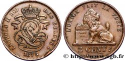 BELGIQUE 2 Centimes lion monogramme de Léopold II 1873 