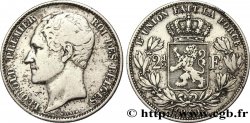 BELGIUM 2 1/2 Francs 2e type, grosse tête nue Léopold Ier / écu couronné 1849 Bruxelles