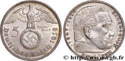 ALLEMAGNE 5 Reichsmark aigle surmontant une swastika / Maréchal Paul von Hindenburg 1938 Stuttgart - F