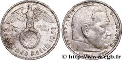 ALLEMAGNE 5 Reichsmark aigle surmontant une swastika / Maréchal Paul von Hindenburg 1938 Hambourg - J