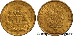GERMANY - HAMBURG FREE CITY 20 Mark or Ville libre et hanséatique d Hambourg : armes de la ville / aigle impérial 1883 Hambourg - J