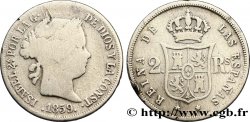 ESPAGNE 2 Reales Isabelle II / écu couronné 1859 Madrid