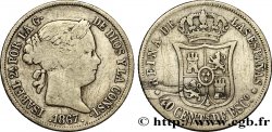SPANIEN 40 Centimos Isabelle II / écu couronné 1867 Madrid