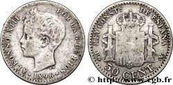SPAGNA 50 Centimos Alphonse XIII 3e type / emblème couronné 1896 Madrid