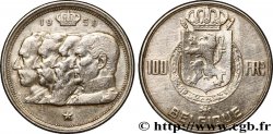 BELGIUM 100 Francs armes au lion / portraits des quatre rois de Belgique, légende française 1950
